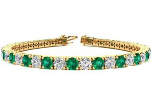 13 1/4 Carat Emerald Cut & Diamond Tennis Bracelet In 14K Yellow Gold (15.4 G), 9 Inches, I/J By SuperJeweler