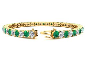 13 1/4 Carat Emerald Cut & Diamond Tennis Bracelet In 14K Yellow Gold (15.4 G), 9 Inches, I/J By SuperJeweler
