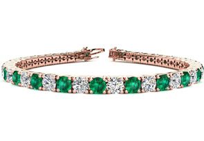 12 Carat Emerald Cut & Diamond Tennis Bracelet In 14K Rose Gold (13.7 G), 8 Inches, I/J By SuperJeweler