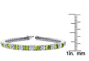10 1/2 Carat Peridot & Diamond Tennis Bracelet In 14K White Gold (13.7 G), 8 Inches, I/J By SuperJeweler