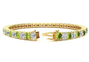 9 3/4 Carat Peridot & Diamond Tennis Bracelet In 14K Yellow Gold (12.9 G), 7.5 Inches, I/J By SuperJeweler