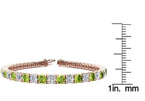 10 1/2 Carat Peridot & Diamond Tennis Bracelet In 14K Rose Gold (13.7 G), 8 Inches, I/J By SuperJeweler