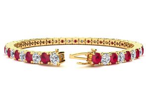 10 3/4 Carat Ruby & Diamond Tennis Bracelet In 14K Yellow Gold (12 G), 7 Inches, I/J By SuperJeweler