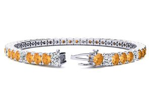 11 1/5 Carat Citrine & Diamond Alternating Tennis Bracelet In 14K White Gold (14.6 G), 8.5 Inches, I/J By SuperJeweler