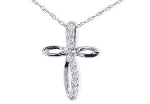 .12 Carat Cross Style Journey Diamond Pendant Necklace In 10k White Gold, J/K, 18 Inch Chain By SuperJeweler