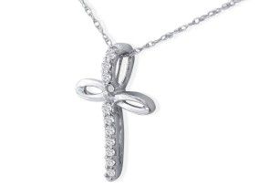 .12 Carat Cross Style Journey Diamond Pendant Necklace In 10k White Gold, J/K, 18 Inch Chain By SuperJeweler