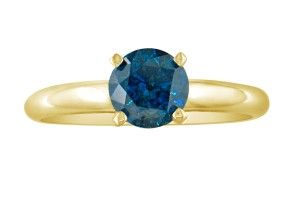 3/4 Carat Blue Diamond Solitaire Ring In 14K Yellow Gold By Hansa