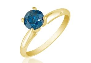3/4 Carat Blue Diamond Solitaire Ring In 14K Yellow Gold By Hansa