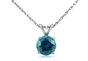 1/4 Carat Blue Diamond Pendant Necklace In 14k White Gold, 18 Inch Chain By SuperJeweler