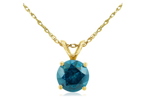 3/4 Carat Blue Diamond Pendant Necklace In 14k Yellow Gold, 18 Inch Chain By Hansa
