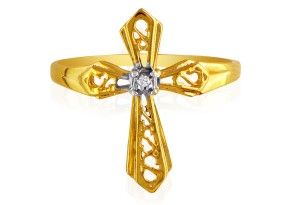 Diamond Cross Ring In Yellow Gold, I/J By SuperJeweler