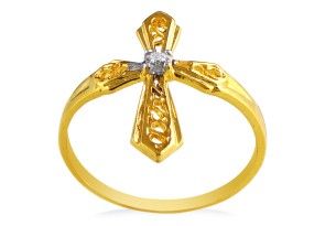 Diamond Cross Ring In Yellow Gold, I/J By SuperJeweler