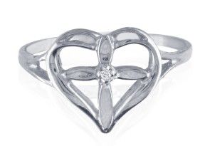 10k White Gold Filigree Diamond Cross Ring, I/J By SuperJeweler