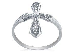 Diamond Cross Ring In White Gold, I/J By SuperJeweler