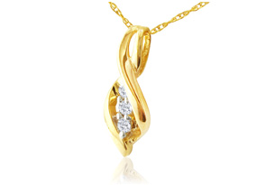 1/10 Carat Three Diamond Swirl Pendant In 10k Yellow Gold (2 G) (I-J, I1-I2) By SuperJeweler