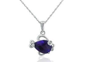 Amethyst & Diamond Fish Pendant Necklace In 10k White Gold, I/J, 18 Inch Chain By SuperJeweler