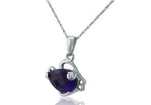 Amethyst & Diamond Fish Pendant Necklace In 10k White Gold, I/J, 18 Inch Chain By SuperJeweler