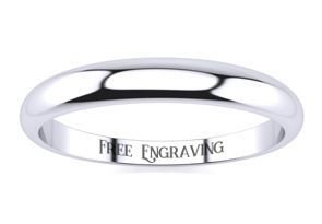 10K White Gold (2.8 G) 3MM Heavy Tapered Ladies & Men's Wedding Band, Size 16, Free Engraving By SuperJeweler