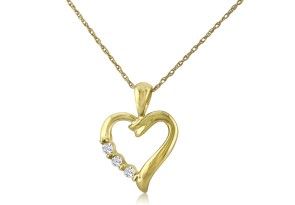 .08 Carat Three Diamond Heart Pendant In 10k Yellow Gold, I/J By SuperJeweler