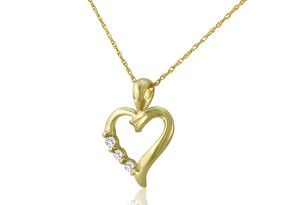 .08 Carat Three Diamond Heart Pendant In 10k Yellow Gold, I/J By SuperJeweler