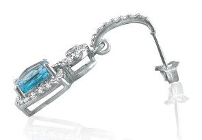 Dangling Micropave Blue Topaz & Diamond Earrings, 14K White Gold, I/J By SuperJeweler