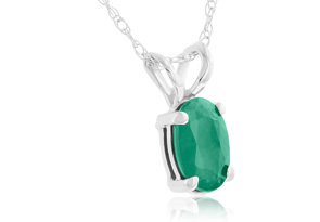 1/2 Carat Oval Shape Emerald Necklaces In 14K White Gold (0.7 G), 18 Inch Chain By SuperJeweler