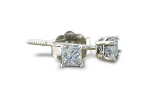 1/3 Carat Princess Cut Diamond Stud Earrings In 14k White Gold, H/I, SI2 By Hansa