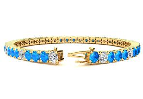 10 1/4 Carat Blue Topaz & Diamond Alternating Tennis Bracelet In 14K Yellow Gold (11.1 G), 6 1/2 Inches, I/J By SuperJeweler