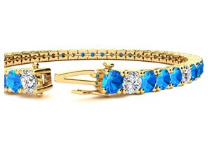 10 1/4 Carat Blue Topaz & Diamond Alternating Tennis Bracelet In 14K Yellow Gold (11.1 G), 6 1/2 Inches, I/J By SuperJeweler