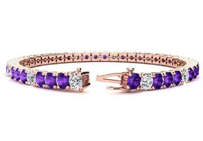 10 1/2 Carat Amethyst & Diamond Alternating Tennis Bracelet In 14K Rose Gold (13.7 G), 8 Inches, I/J By SuperJeweler