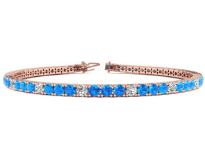 5 1/4 Carat Blue Topaz & Diamond Alternating Tennis Bracelet In 14K Rose Gold (10.1 G), 7.5 Inches, J/K By SuperJeweler