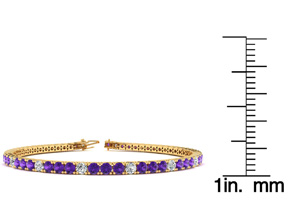 4 Carat Amethyst & Diamond Alternating Tennis Bracelet In 14K Yellow Gold (9.4 G), 7 Inches, J/K By SuperJeweler