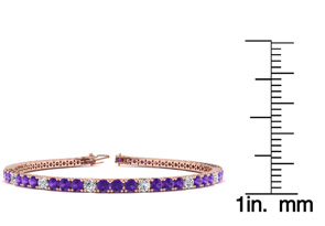 5 Carat Amethyst & Diamond Alternating Tennis Bracelet In 14K Rose Gold (12.1 G), 9 Inches, J/K By SuperJeweler