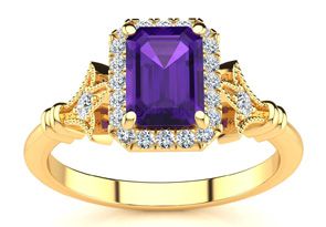 1 Carat Amethyst & Halo Diamond Vintage Ring In 14K Yellow Gold (3.8 G), H/I By SuperJeweler