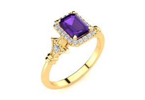 1 Carat Amethyst & Halo Diamond Vintage Ring In 14K Yellow Gold (3.8 G), H/I By SuperJeweler