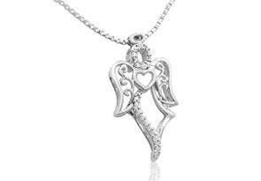 Diamond Accent Angel Necklace, 18 Inches, J/K By SuperJeweler