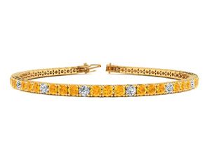3 3/4 Carat Citrine & Diamond Alternating Tennis Bracelet In 14K Yellow Gold (11.3 G), 8.5 Inches, J/K By SuperJeweler