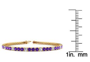 3 Carat Amethyst & Diamond Alternating Tennis Bracelet In 14K Yellow Gold (8.6 G), 6 1/2 Inches, J/K By SuperJeweler