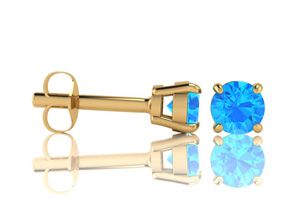 1/2 Carat Round Shape Blue Topaz Stud Earrings In 14K Yellow Gold Over Sterling Silver By SuperJeweler