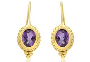 2 Carat Oval Amethyst Dangle Earrings W/ Rope Detail In 14K Yellow Gold (2.2 G) Over Sterling Silver By SuperJeweler