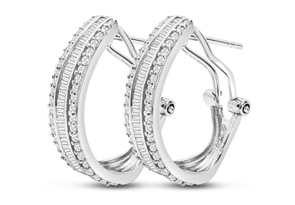 1 Carat Baguette & Round Colorless Diamond Hoop Earrings In Sterling Silver, F/G By SuperJeweler