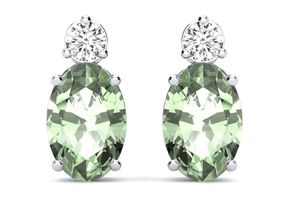 1 Carat Oval Green Amethyst & Diamond Stud Earrings In 14K White Gold (1.90 G), I/J By SuperJeweler