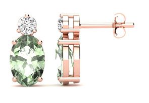 1 Carat Oval Green Amethyst & Diamond Stud Earrings In 14K Rose Gold (1.90 G), I/J By SuperJeweler