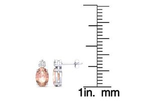 1 Carat Oval Shape Morganite Earrings W/ Diamond, Studs In 14K White Gold (1.90 G) (I-J, SI2-I1) By SuperJeweler