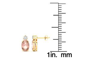 1 Carat Oval Shape Morganite Earrings W/ Diamond, Studs In 14K Yellow Gold (1.90 G) (I-J, SI2-I1) By SuperJeweler