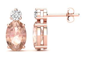 1 Carat Oval Shape Morganite Earrings W/ Diamond, Studs In 14K Rose Gold (1.90 G) (I-J, SI2-I1) By SuperJeweler