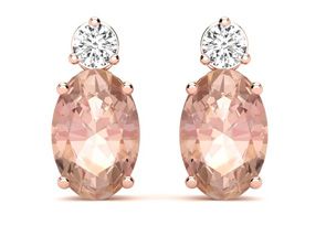1 Carat Oval Shape Morganite Earrings W/ Diamond, Studs In 14K Rose Gold (1.90 G) (I-J, SI2-I1) By SuperJeweler