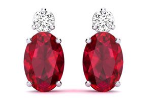 1 Carat Oval Ruby & Diamond Stud Earrings In 14K White Gold (1.90 G), I/J By SuperJeweler