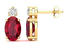 1 Carat Oval Ruby & Diamond Stud Earrings In 14K Yellow Gold (1.90 G), I/J By SuperJeweler