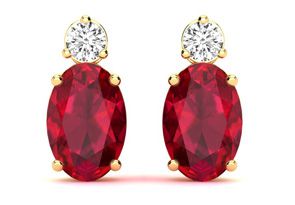 1 Carat Oval Ruby & Diamond Stud Earrings In 14K Yellow Gold (1.90 G), I/J By SuperJeweler